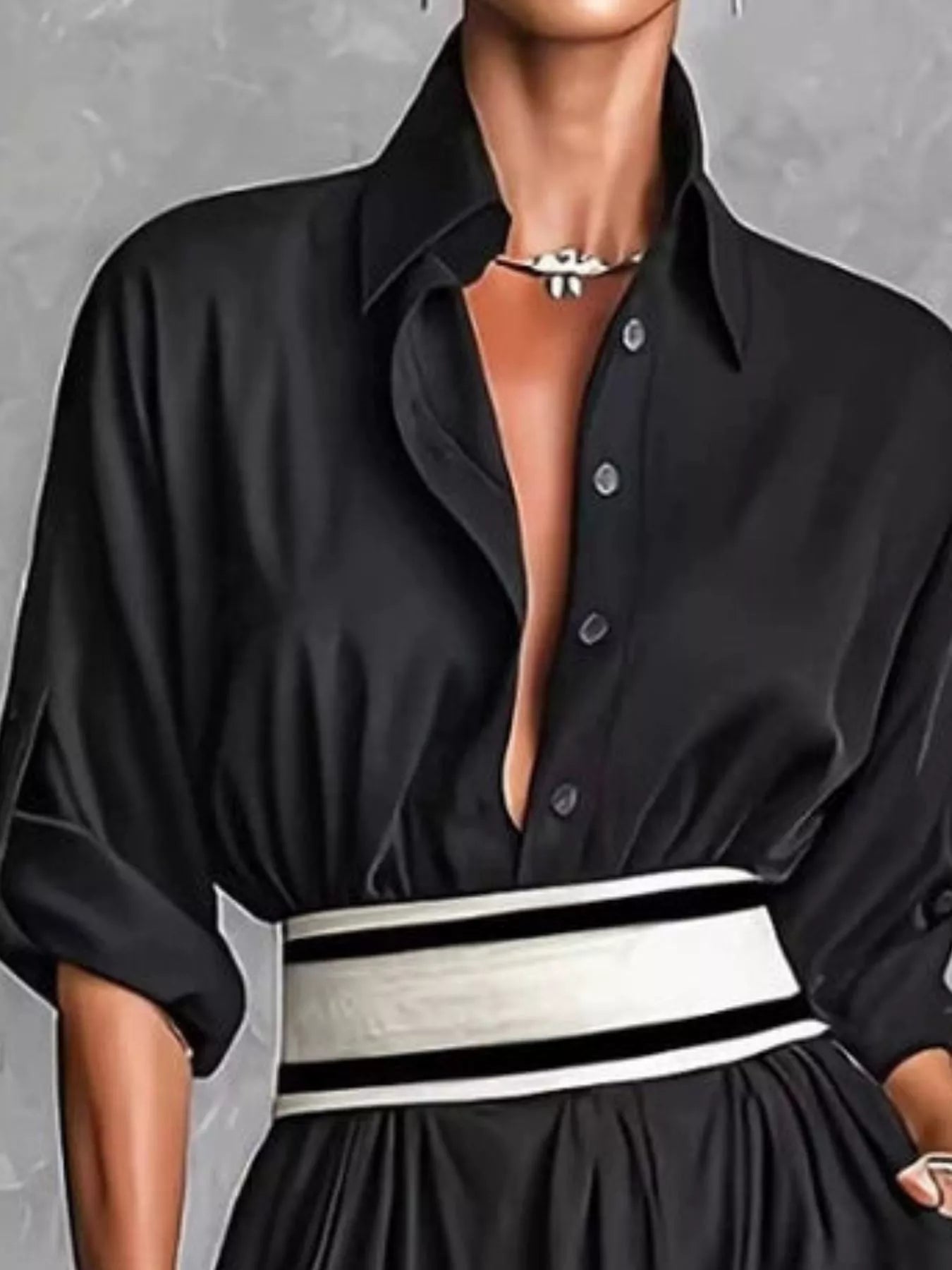 Trendsi Slit Roll-Up Sleeve Maxi Dress -