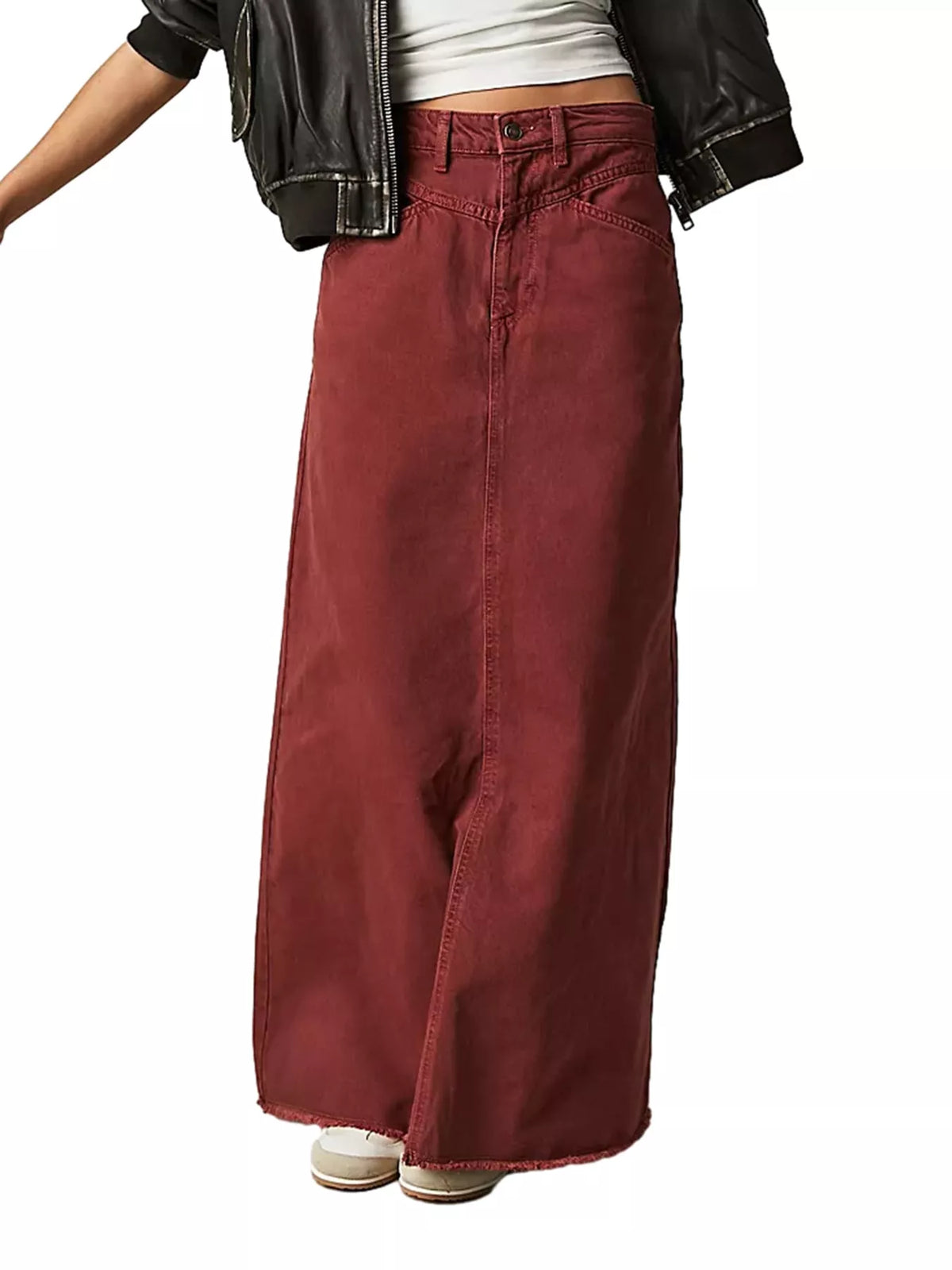 Raw Hem Maxi Denim Skirt — front view