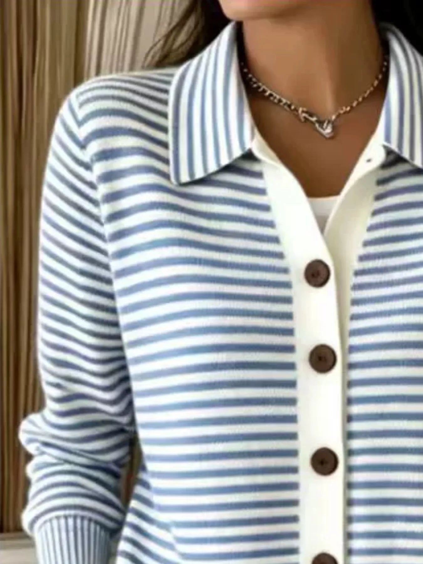 Trendsi Striped Collared Button-Down Knit Cardigan -