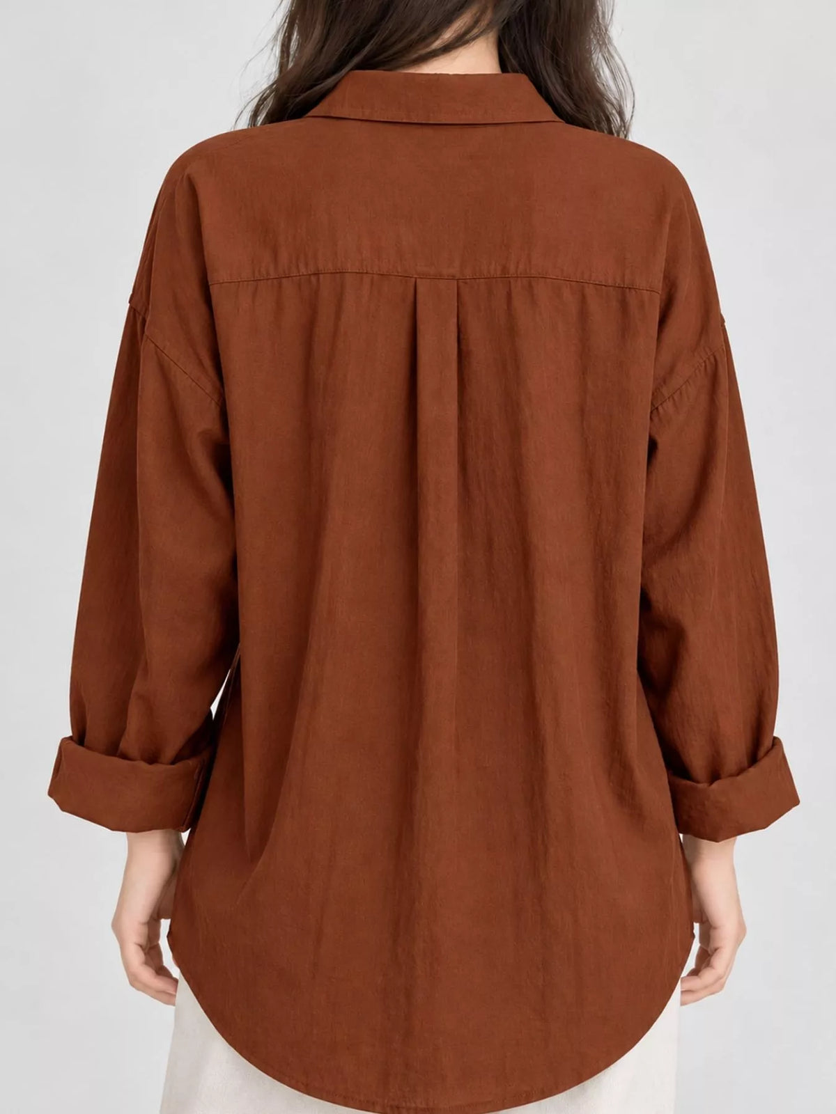Collared long sleeve midi dress, back view