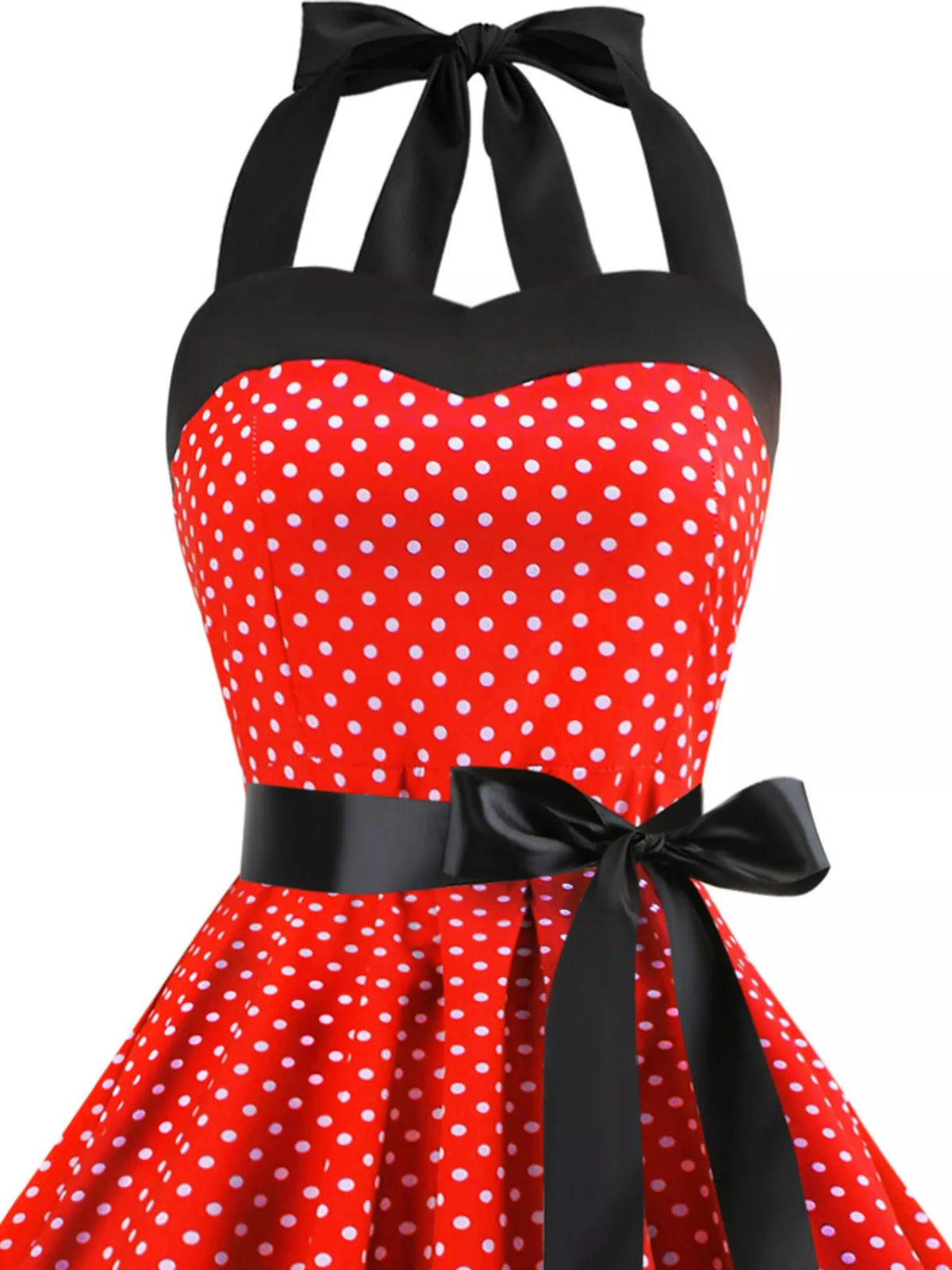 Halter neck sleeveless knee dress, construction and design details