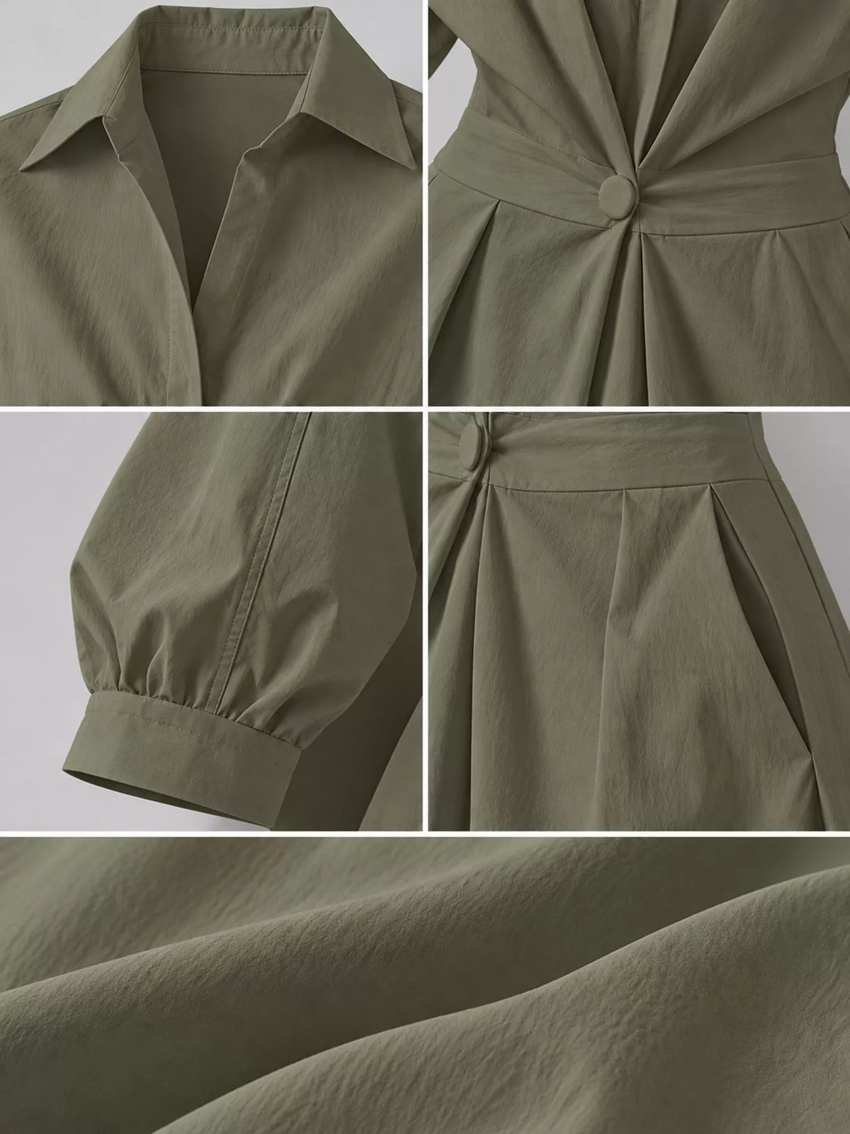 Collared Three-Quarter Sleeve Midi Shirt Dress — construction details