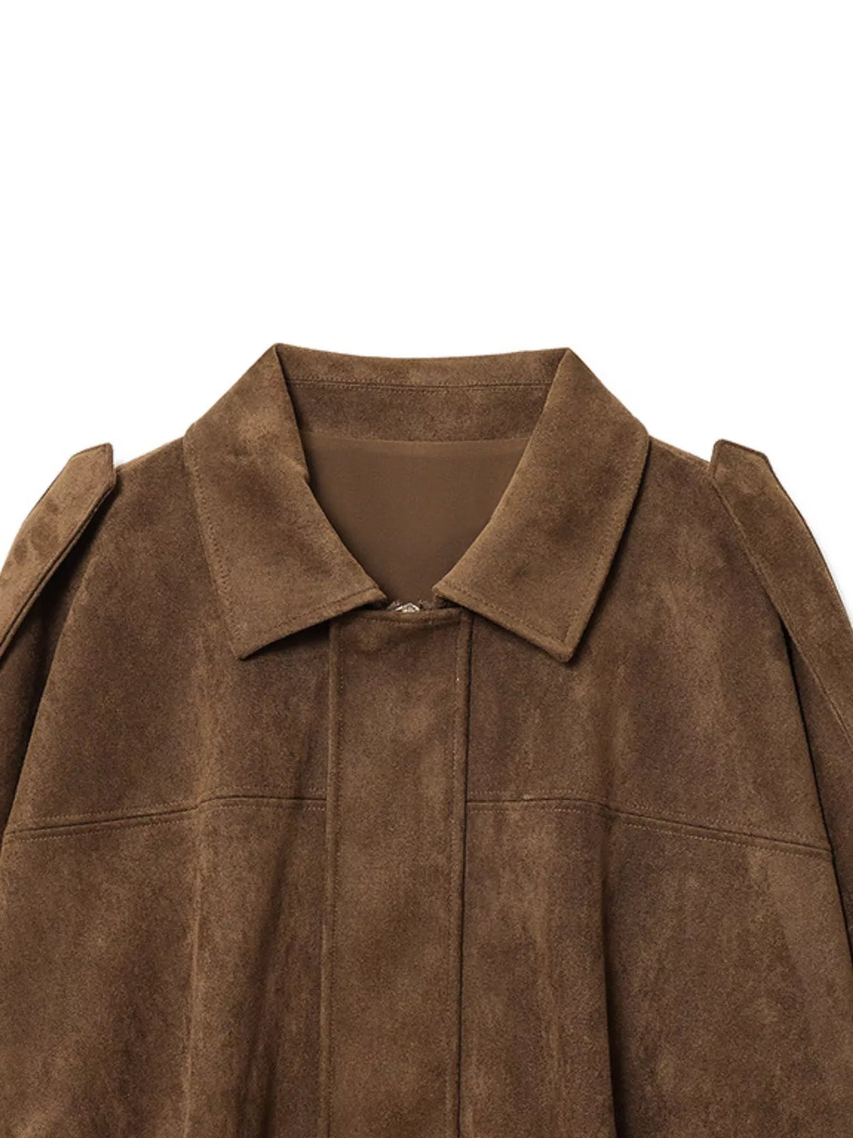 Faux Suede Collared Bomber Jacket — garment construction details
