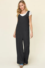 Trendsi Double Take Full Size Texture Sleeveless Wide Leg Jumpsuit -