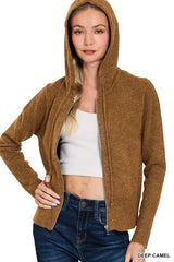 Trendsi Zenana Drawstring Zip Up Hooded Cardigan - Shirts