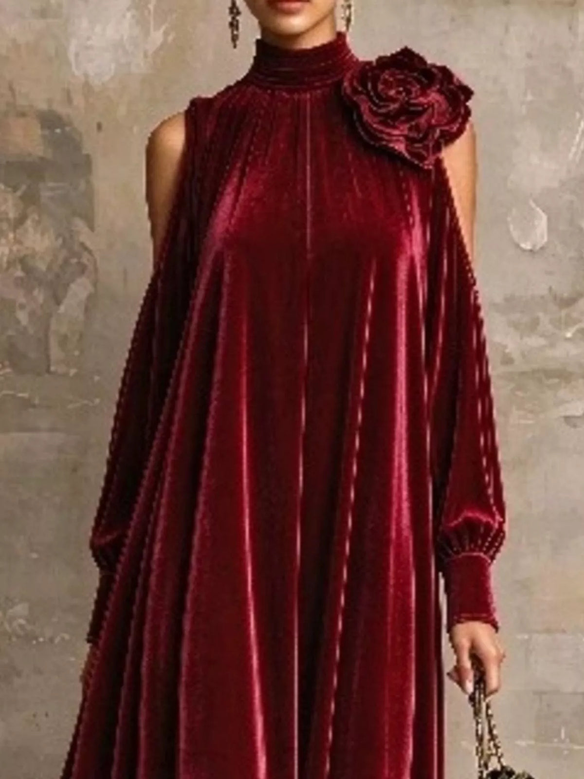 Mock neck long sleeve midi dress, construction and design details