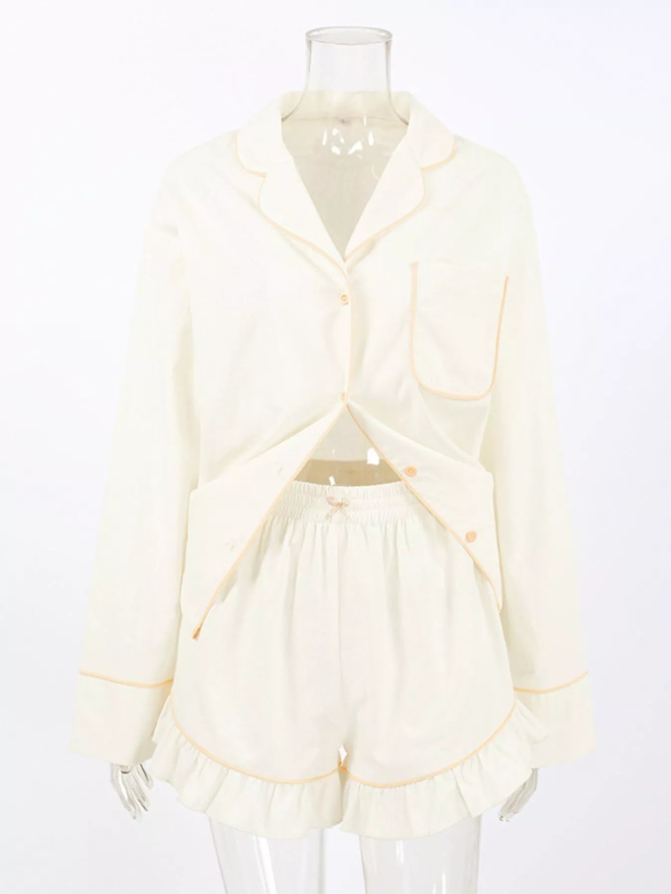 Trendsi Contrast Trim Long Sleeve Top and Shorts Lounge Set -