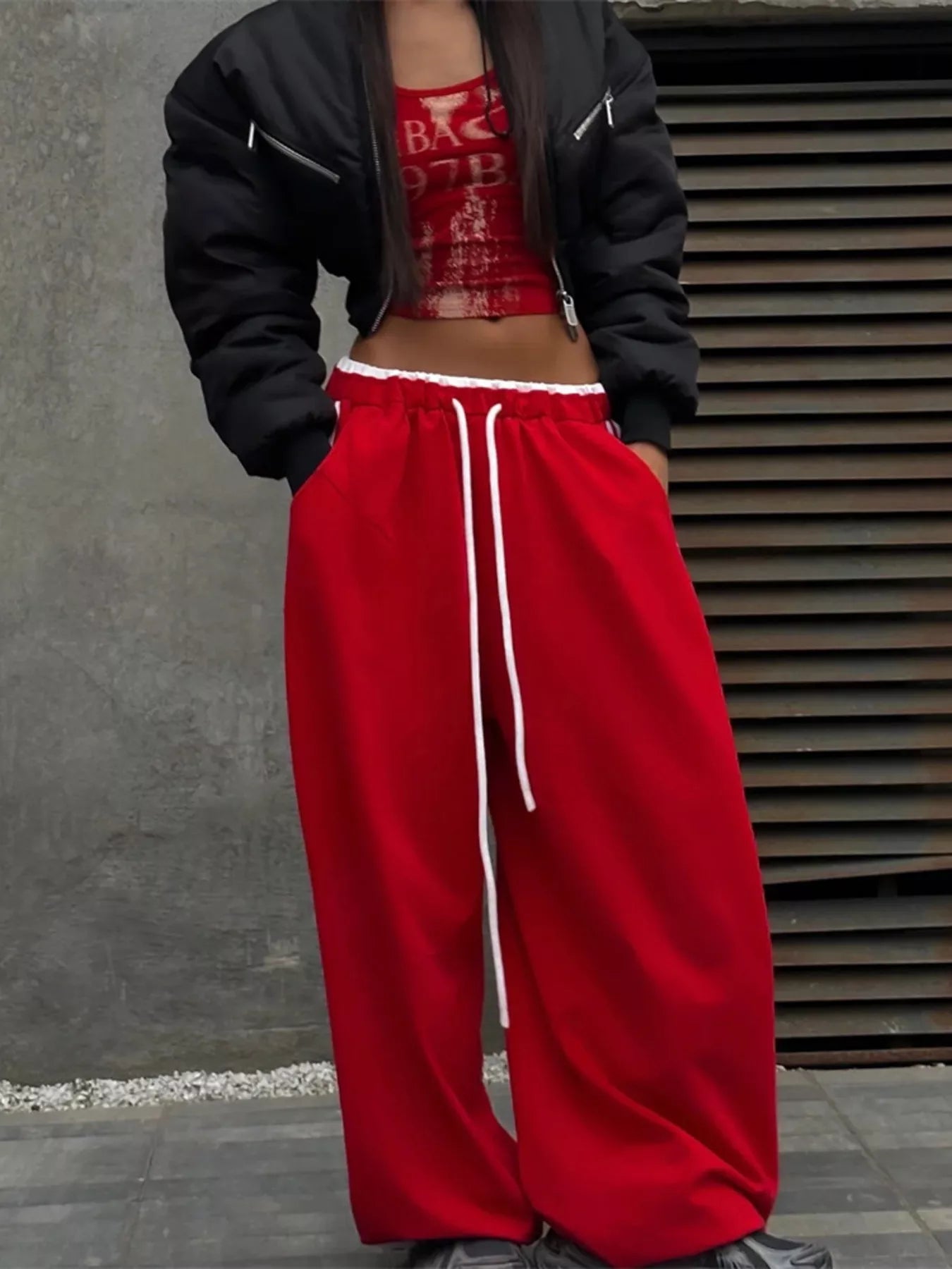 Trendsi Side Stripes High-Waisted Wide-Leg Sweatpants -