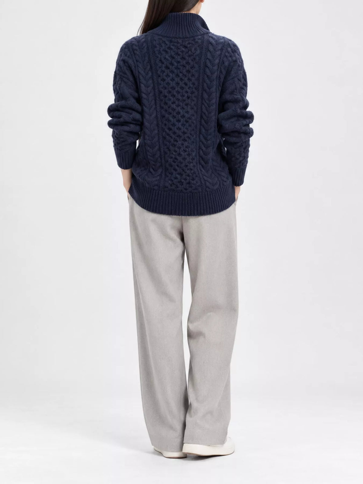 Cable-knit cardigan, navy back