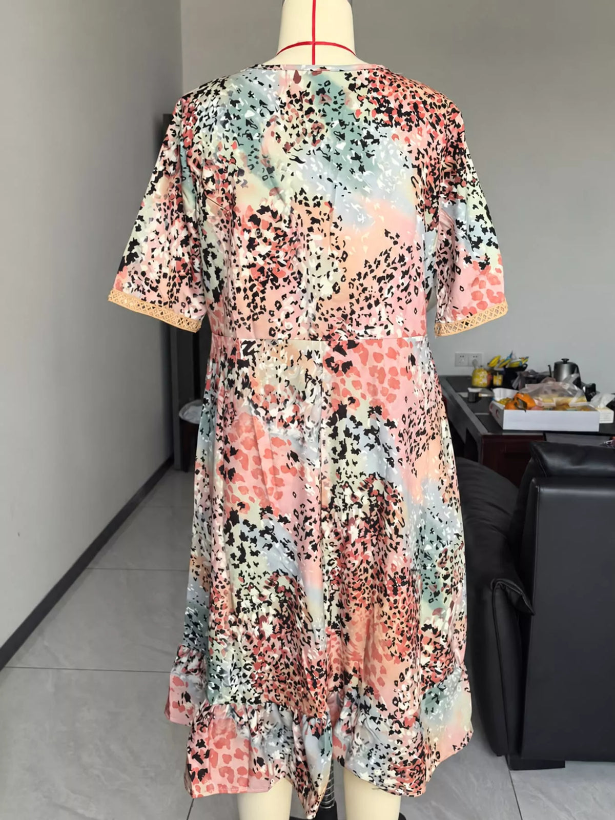 V-neck 3/4 sleeve knee dress, product view