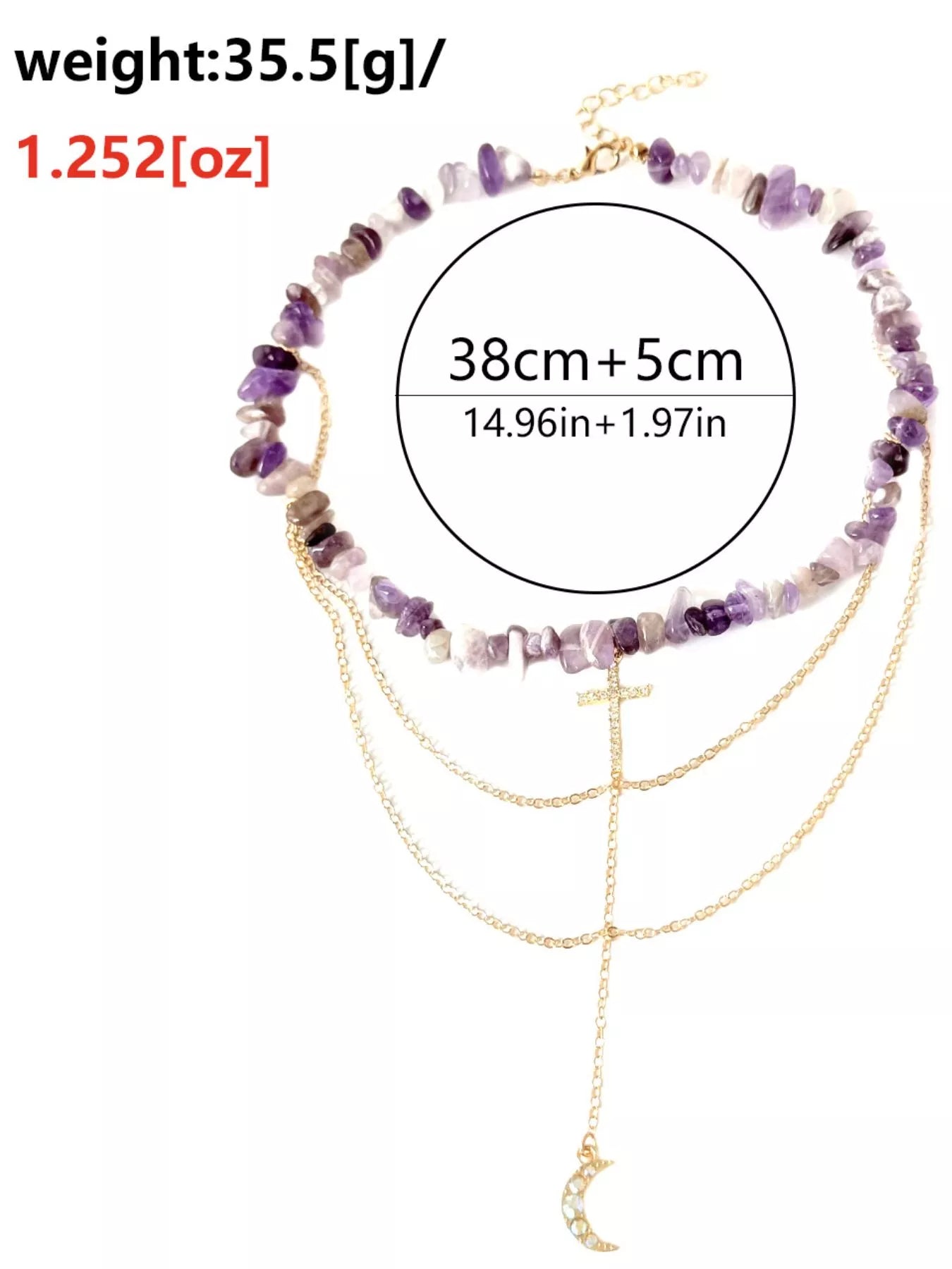Trendsi Layered Cross and Moon Pendant Necklace -
