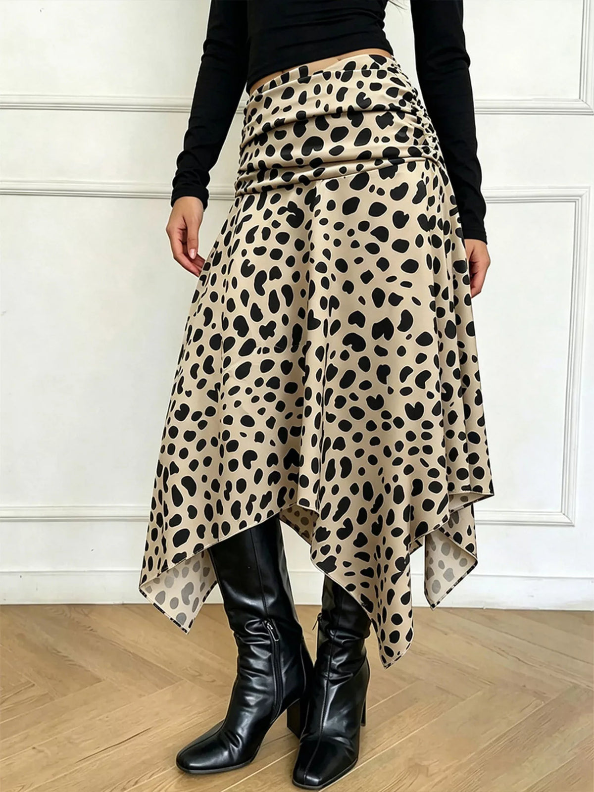 Trendsi Leopard Print Asymmetrical Hem Midi Skirt -