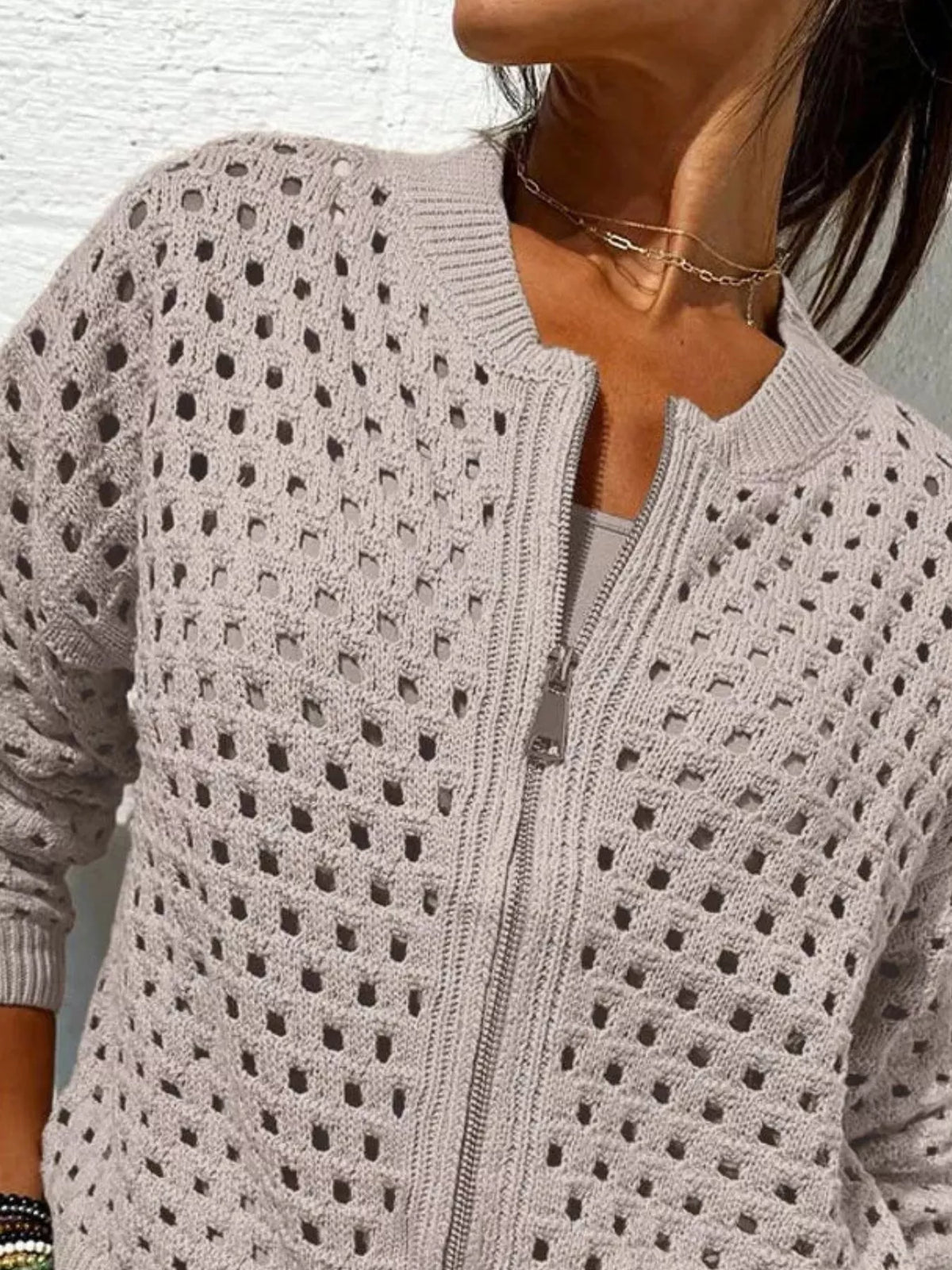 Trendsi Full Size Crochet Knit Zip-Up Cardigan Plus Size -