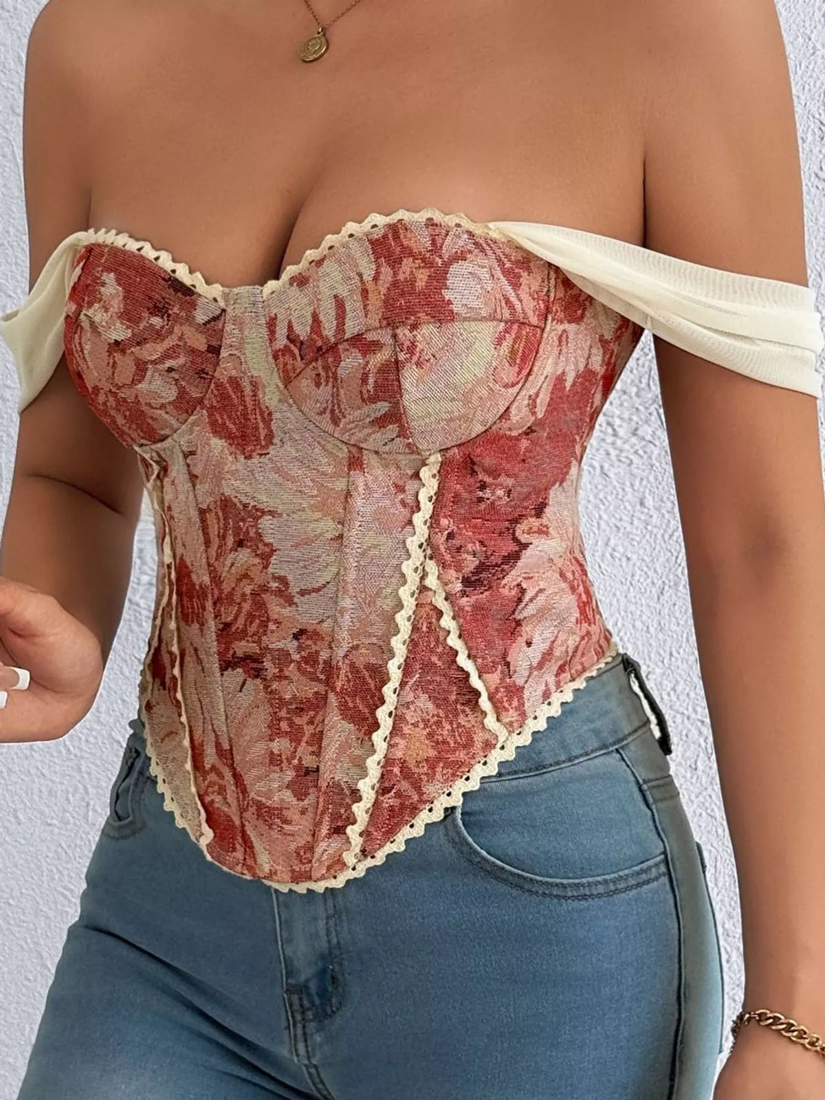 Pink lace up back printed cami