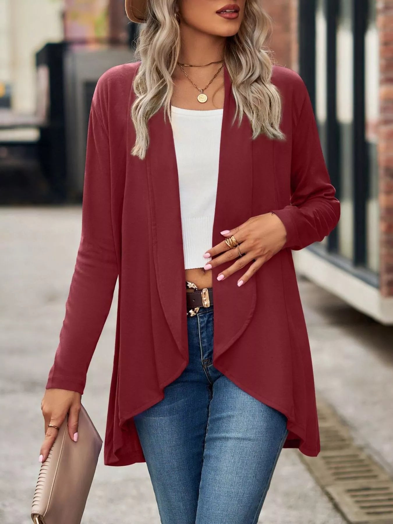 Trendsi Open-Front Dropped Shoulder Cardigan -