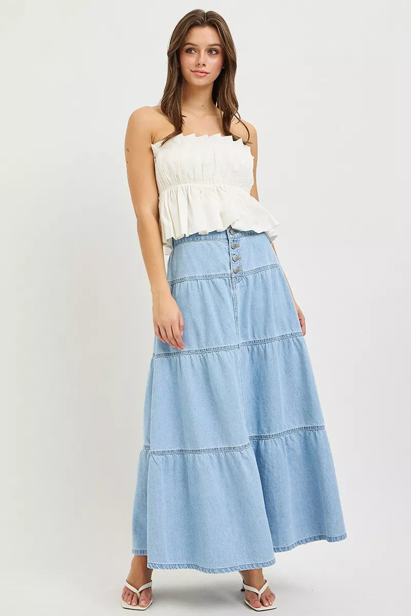Trendsi RISEN High Rise Ruffle Long Skirts -