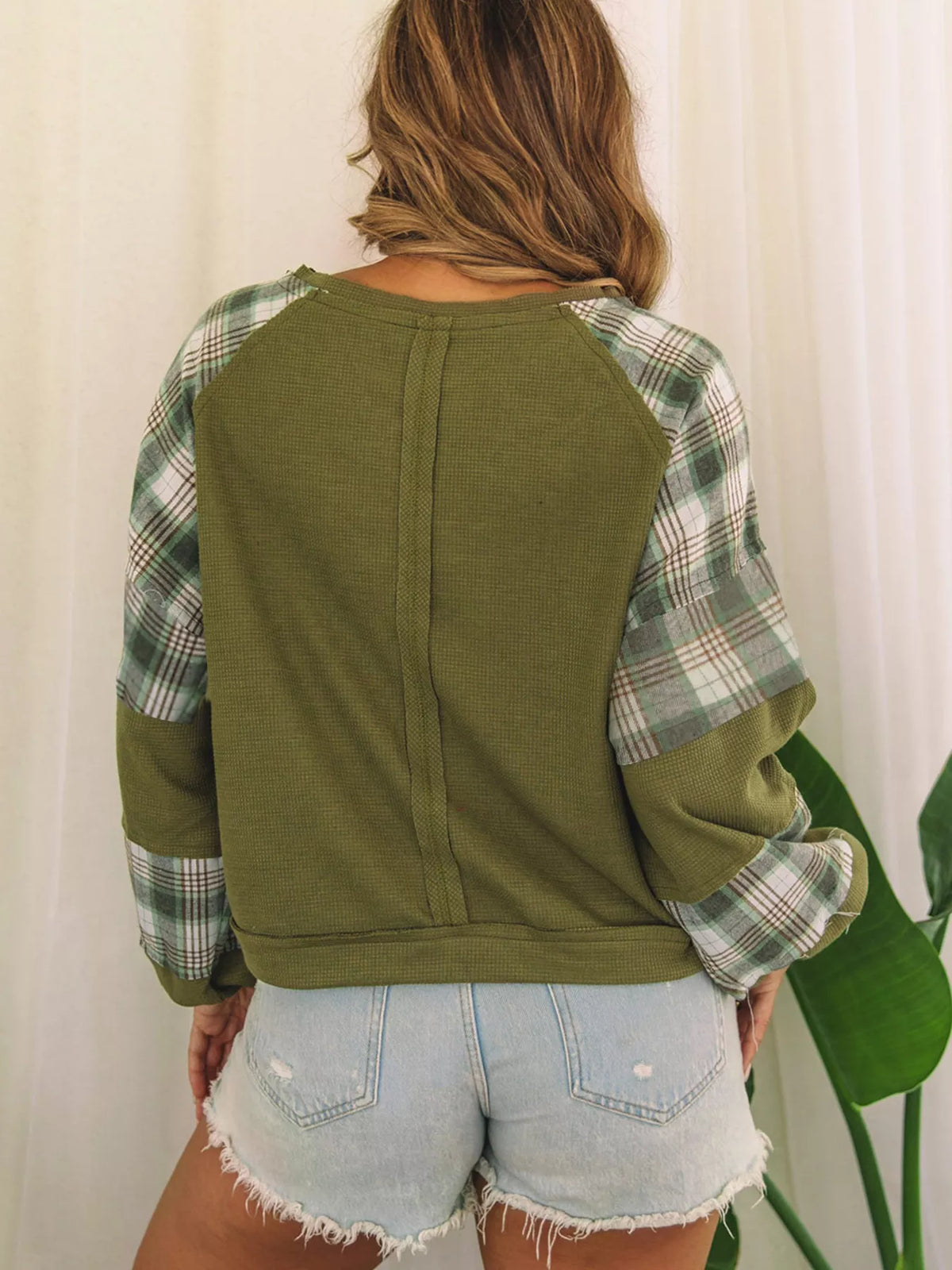 Plaid-patch top, olive plaid top back