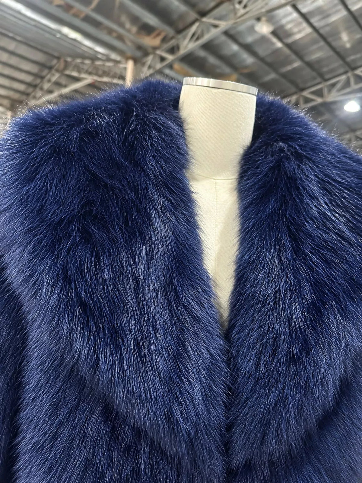 Faux Fur Cropped Coat, detail view in blue