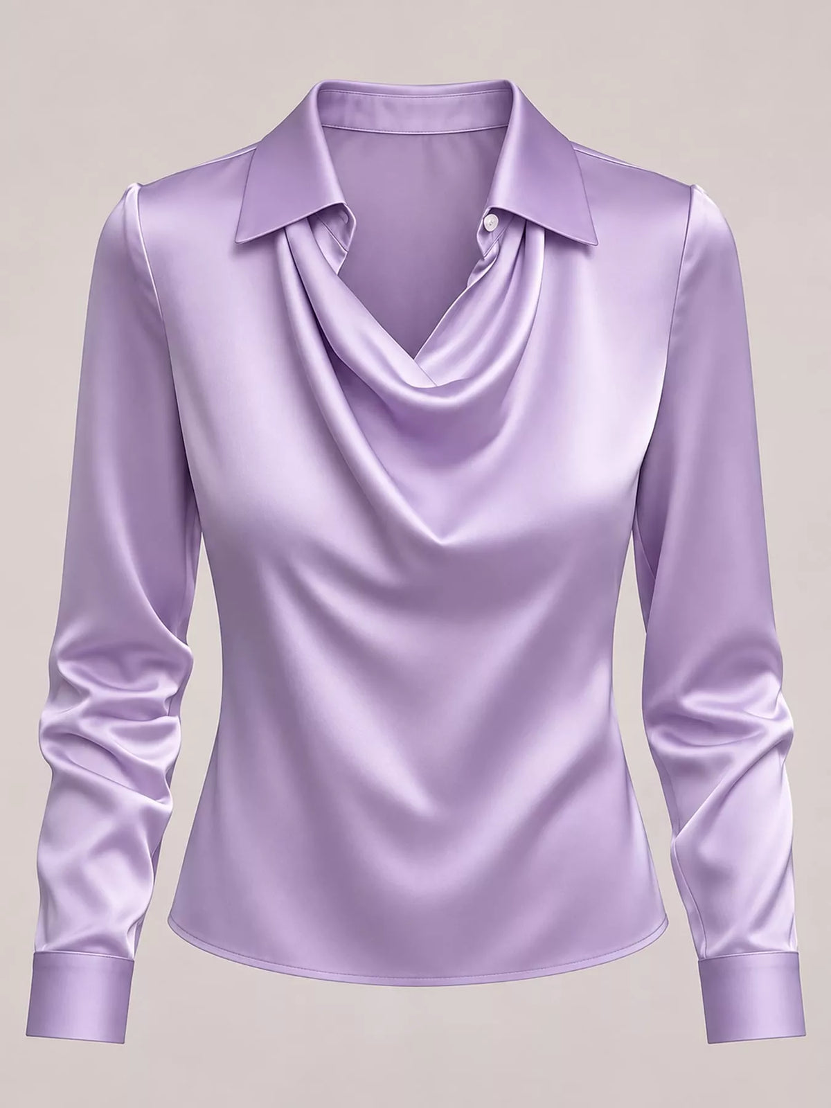 Lavender satin cowl neck blouse