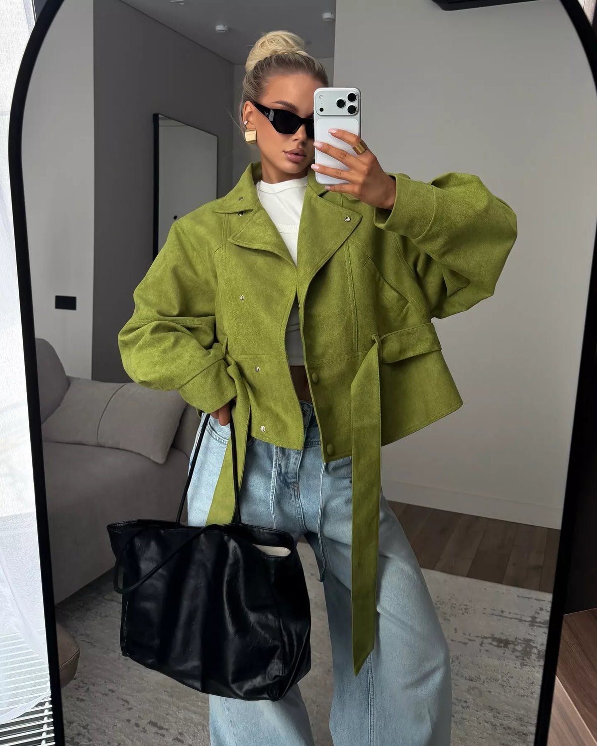 Trendsi Tie Waist Long Sleeve Cropped Jacket -