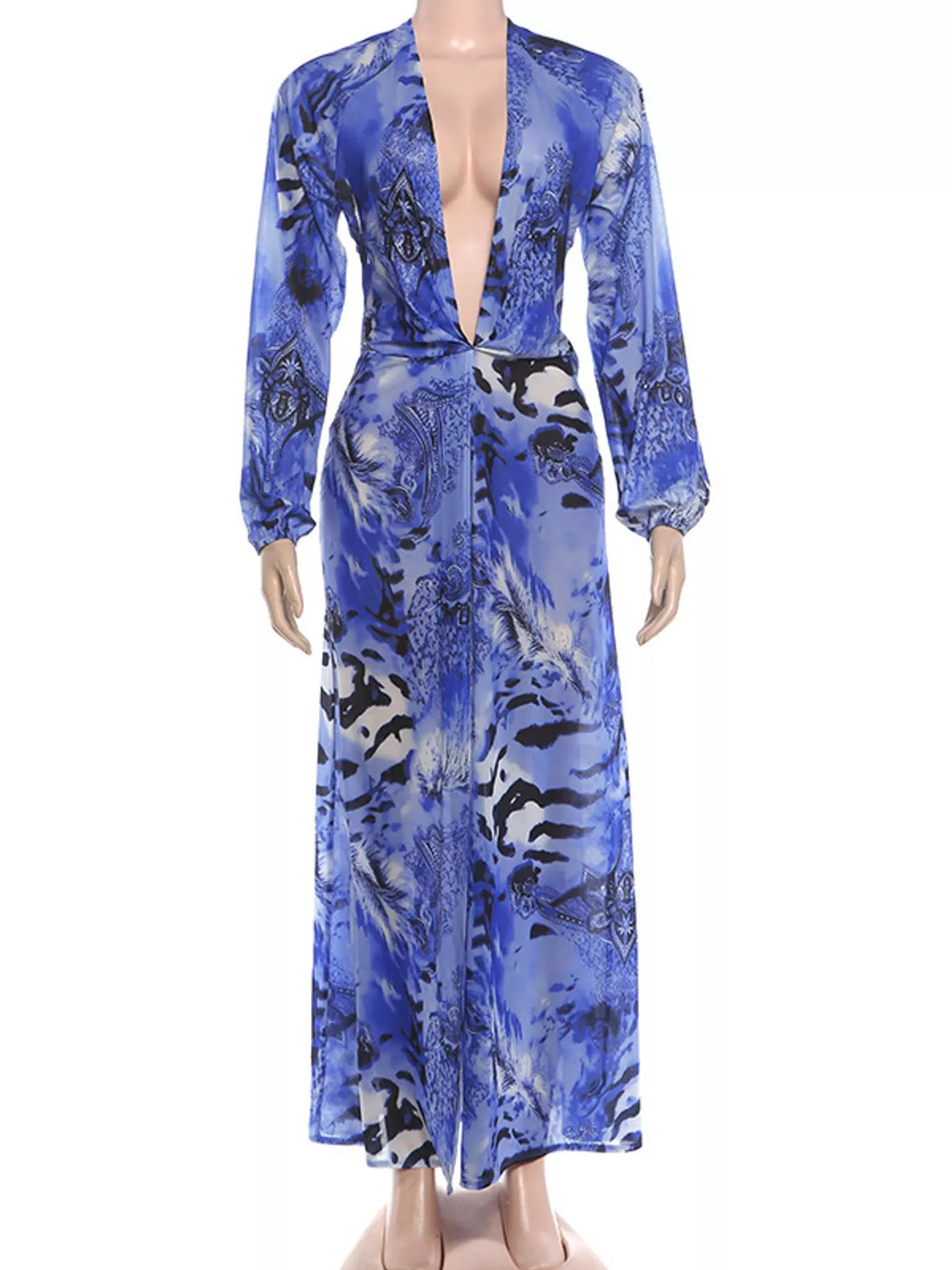 Printed maxi dress, blue mannequin front