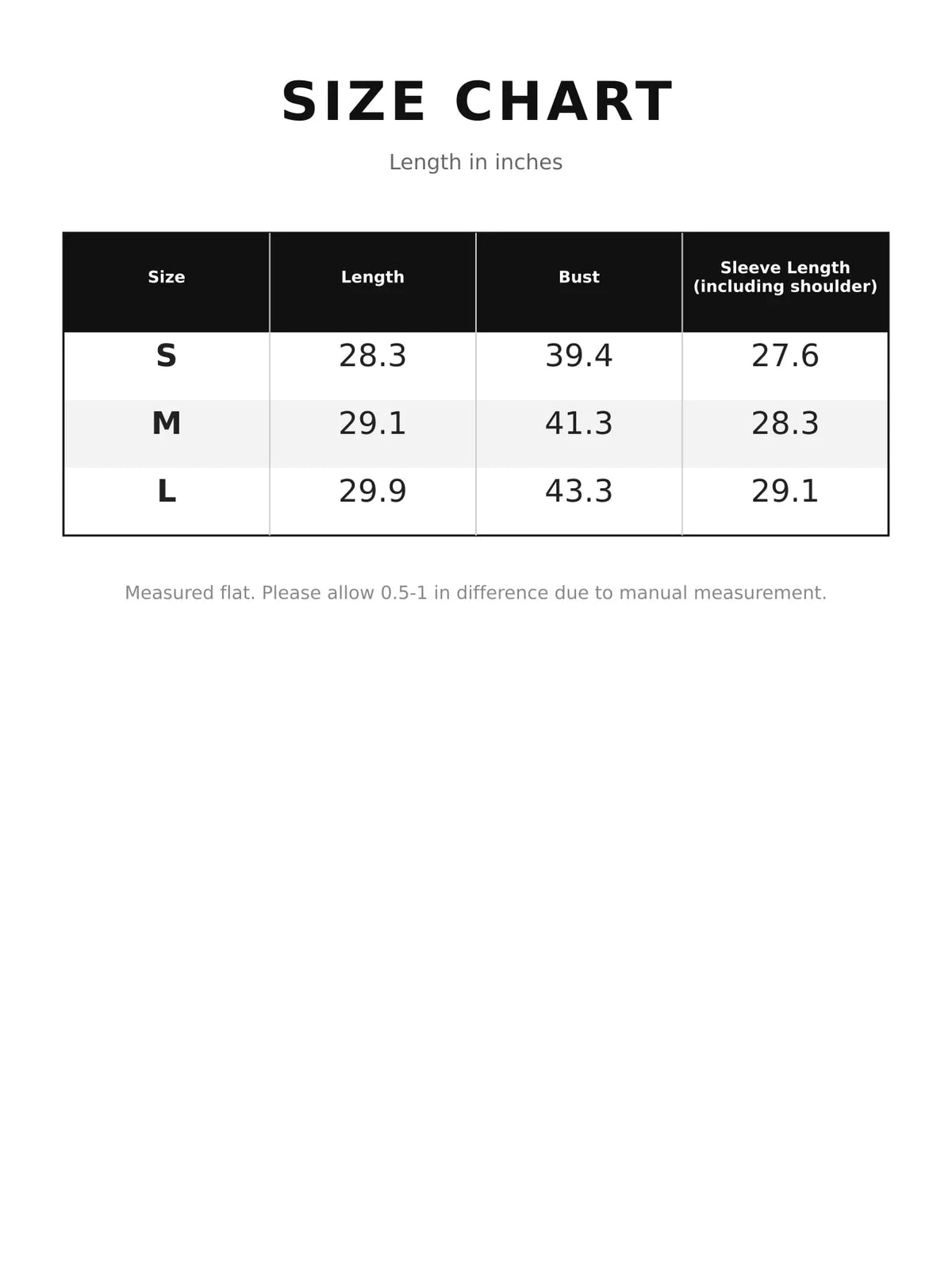 Size chart for double-breasted tie waist trench coat