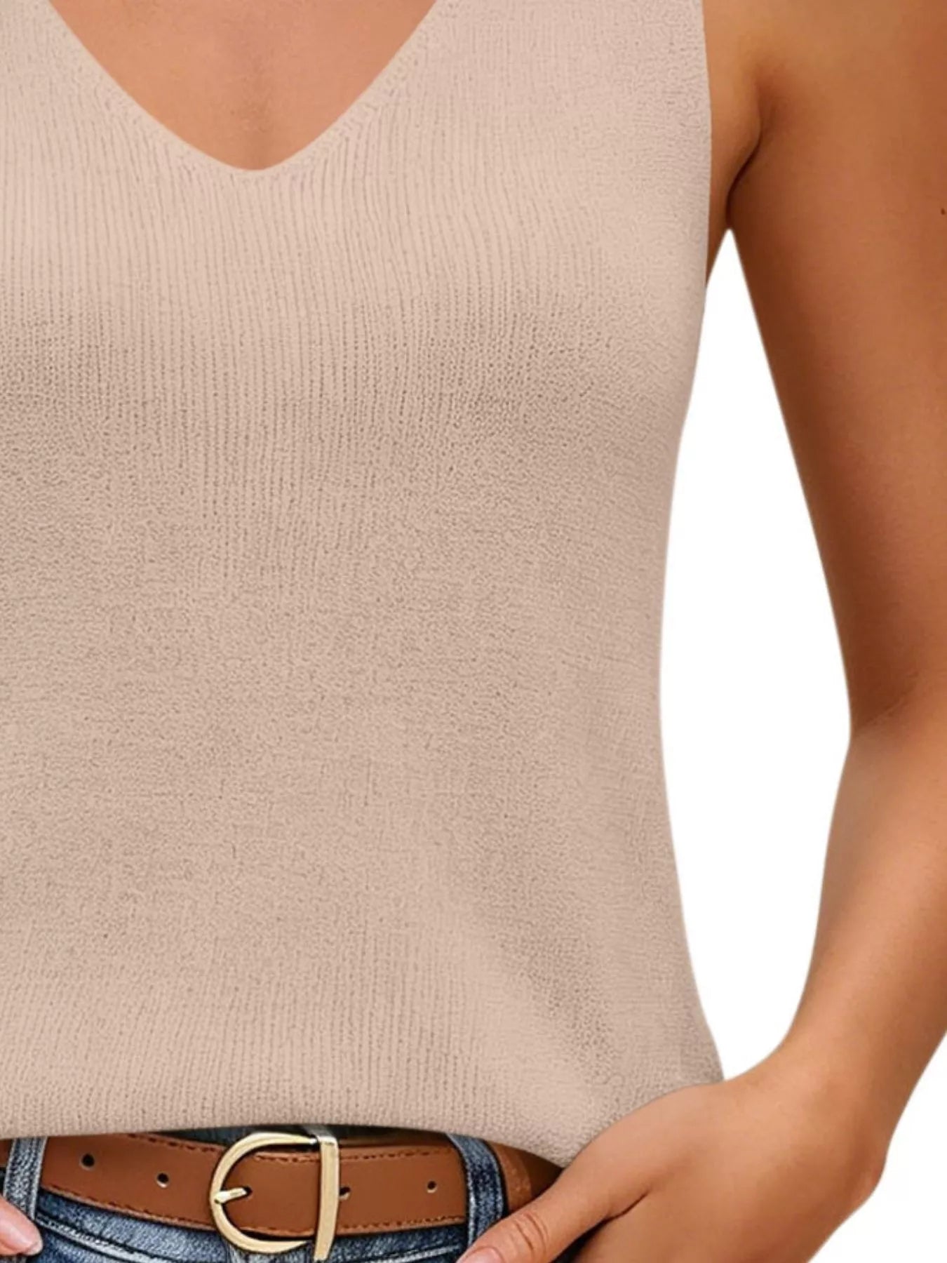 Trendsi V-Neck Ribbed Knit Tank Top -