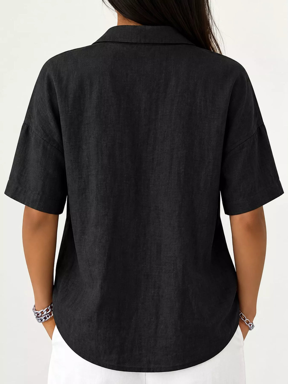 Snap Down Shirt in black, back view