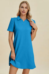 Trendsi Double Take Full Size Texture Short Sleeve Dress - Dresses