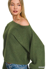 Trendsi Zenana Boat Neck Balloon Sleeve Sweater -