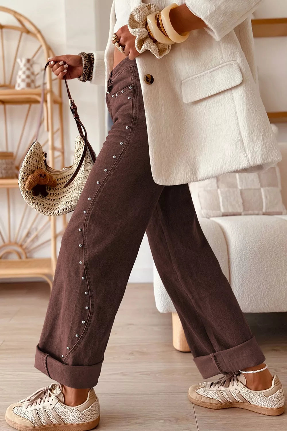 Trendsi Embellished Wide-Leg Denim Jeans -