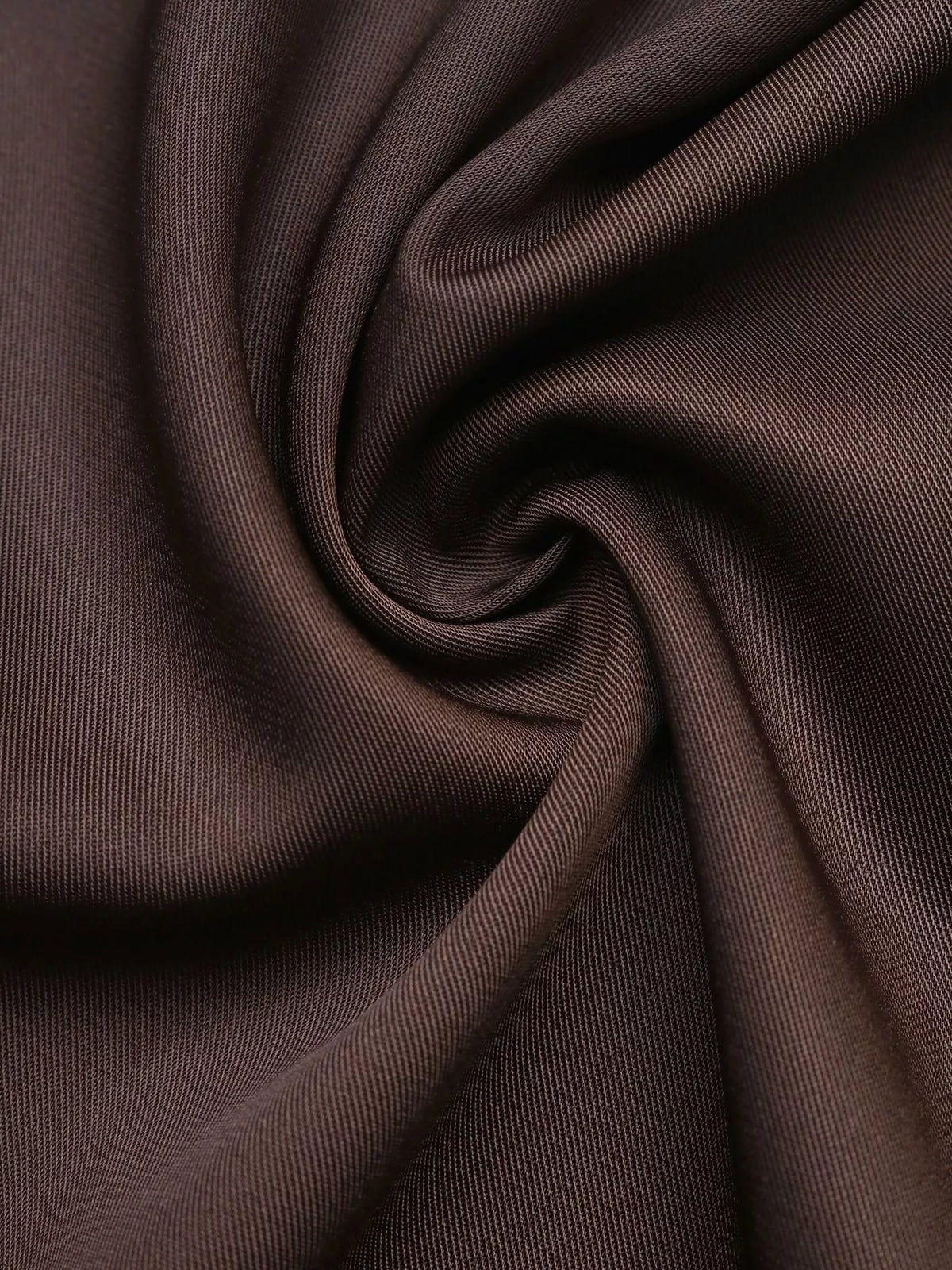Coffee satin lace-trim blouse with flounce sleeves, fabric detail