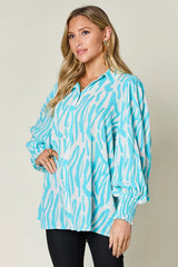 Trendsi Double Take Full Size Printed Smocked Long Sleeve Blouse Plus Size -