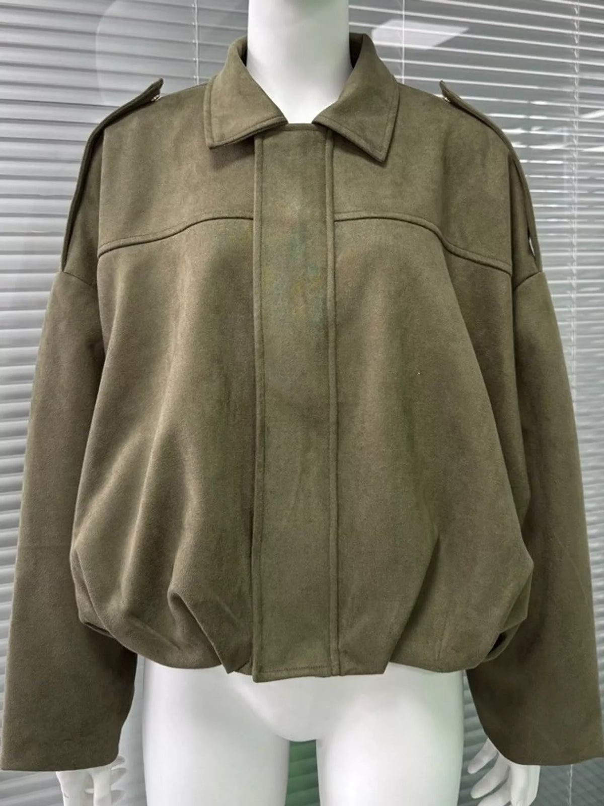 Olive elastic hem batwing sleeve jacket
