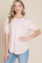Trendsi BOMBOM Round Neck Puff Sleeve T-Shirt - Shirts