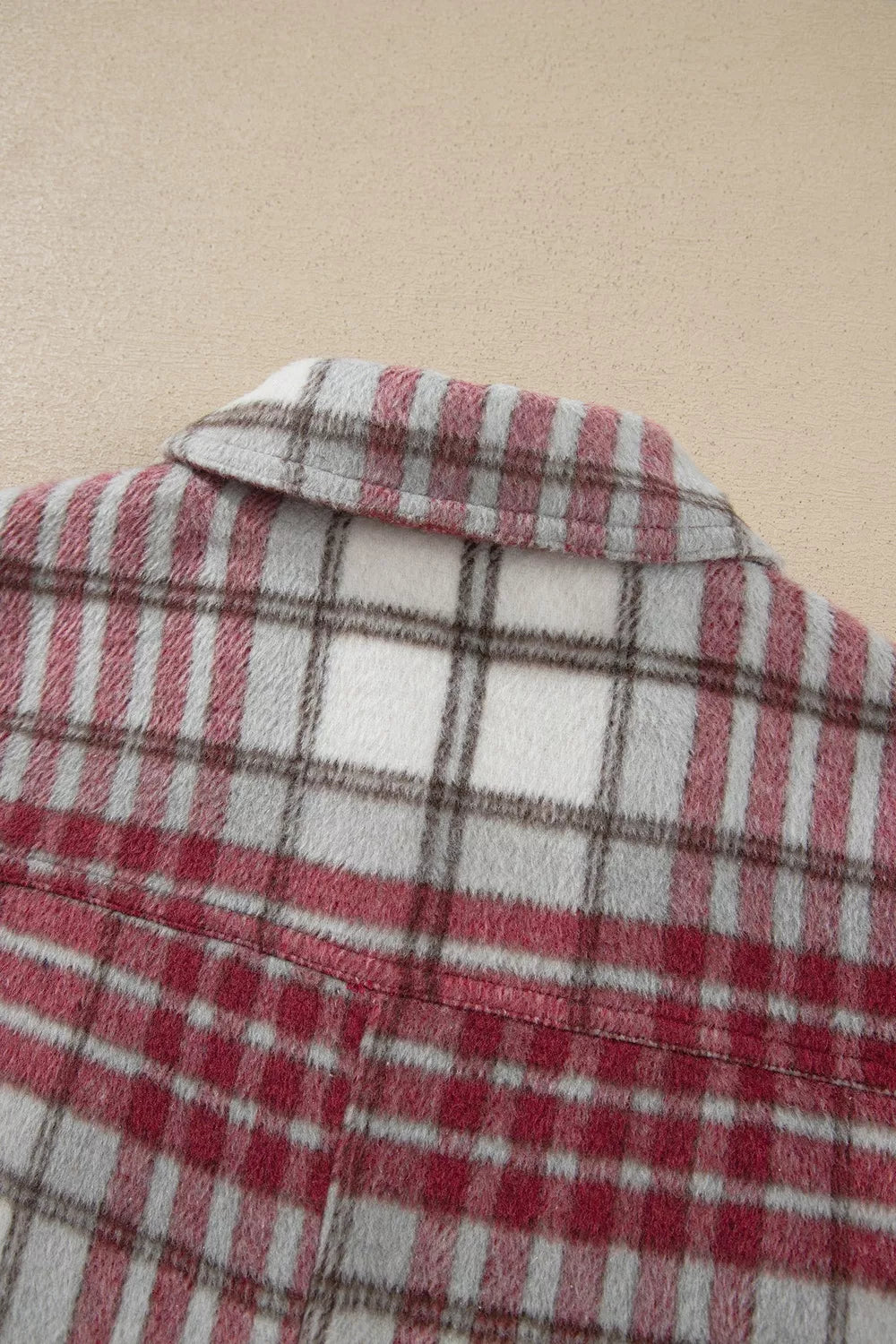 Plaid Button-Collar Long Sleeve Jacket, back detail