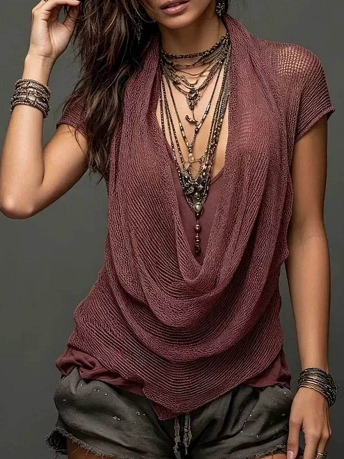 Burgundy Scoop Neck Tank and Cowl Neck Cover-Up Set back view