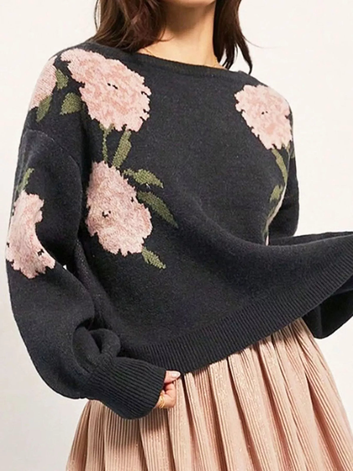 Black floral pattern sweater