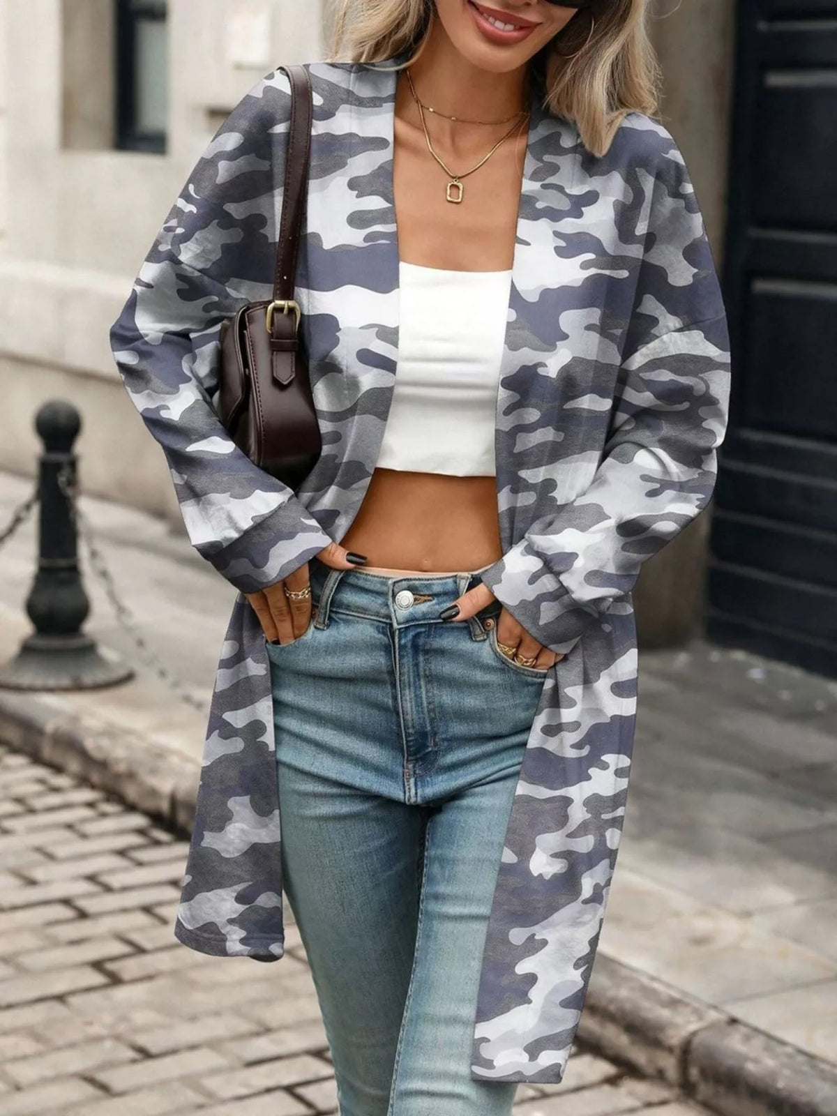 Trendsi Printed Open Front Cardigan -