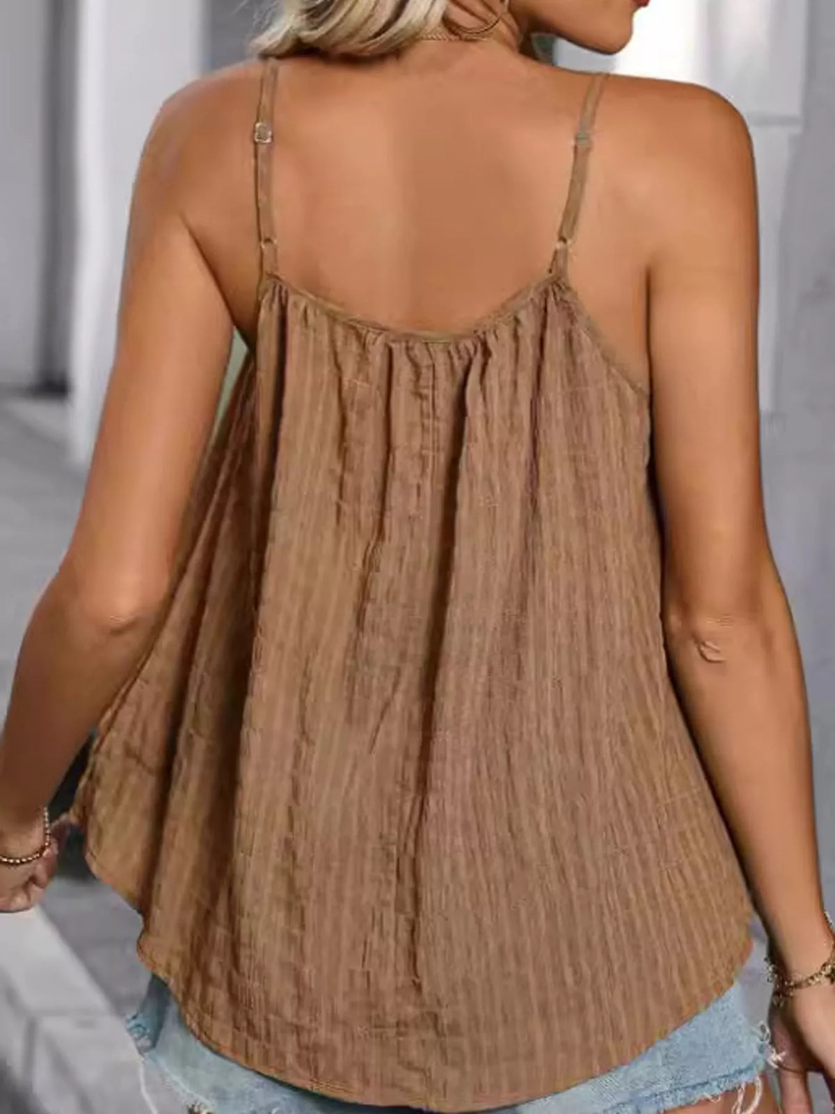 Brown textured cami, back view