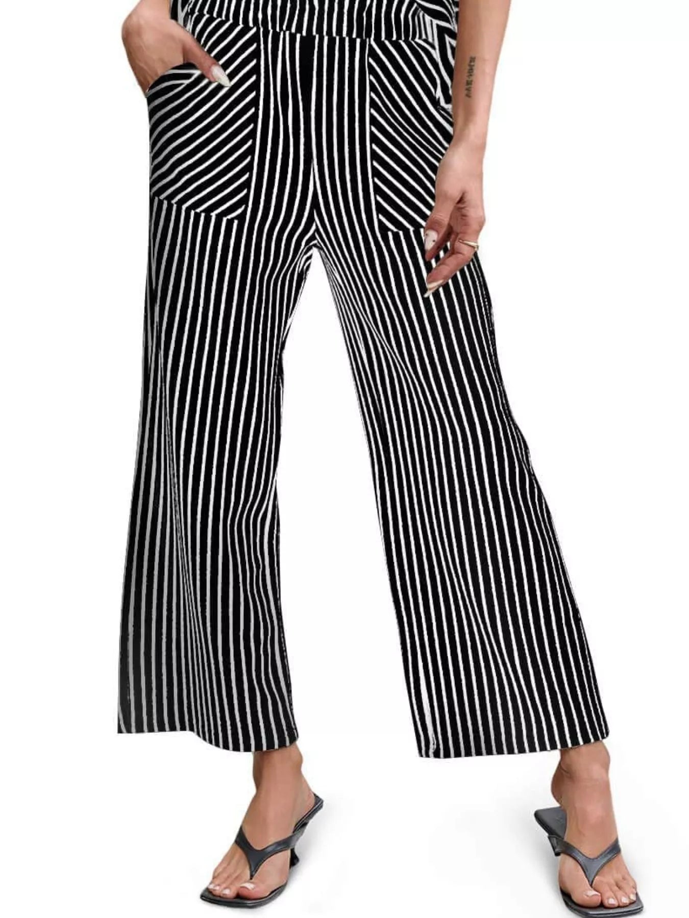 Trendsi Casual Striped Short Sleeve Top and Wide Leg Pants Two-Piece Set -