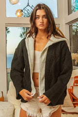Trendsi BiBi Knit Hoodie Rhombus Sweater Jacket -