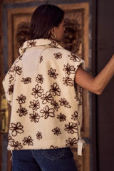Trendsi SO ME Flower Sherpa Fur Oversized Sleeveless Vest Jacket -