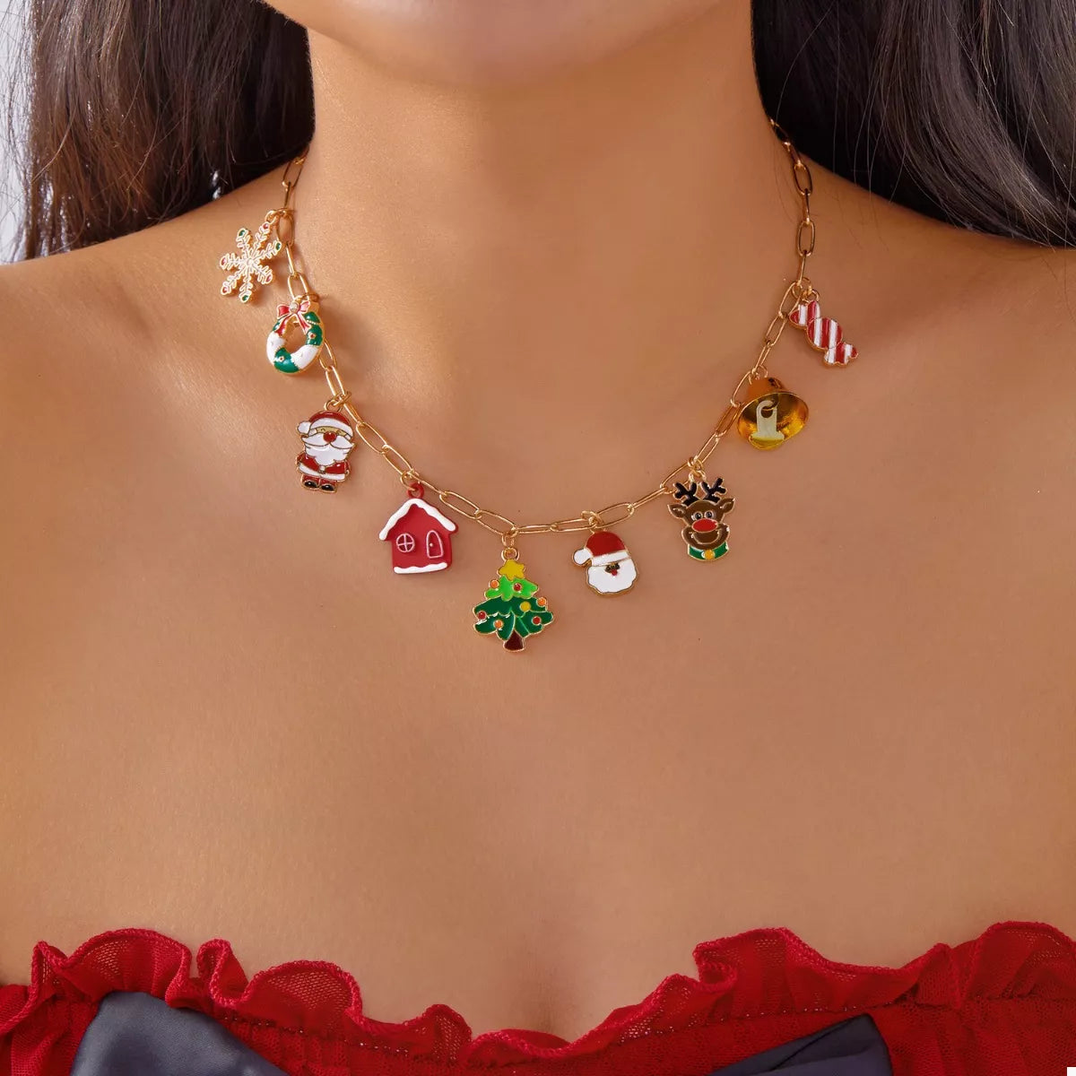 Trendsi 18K Gold-Plated Christmas Charm Necklace -