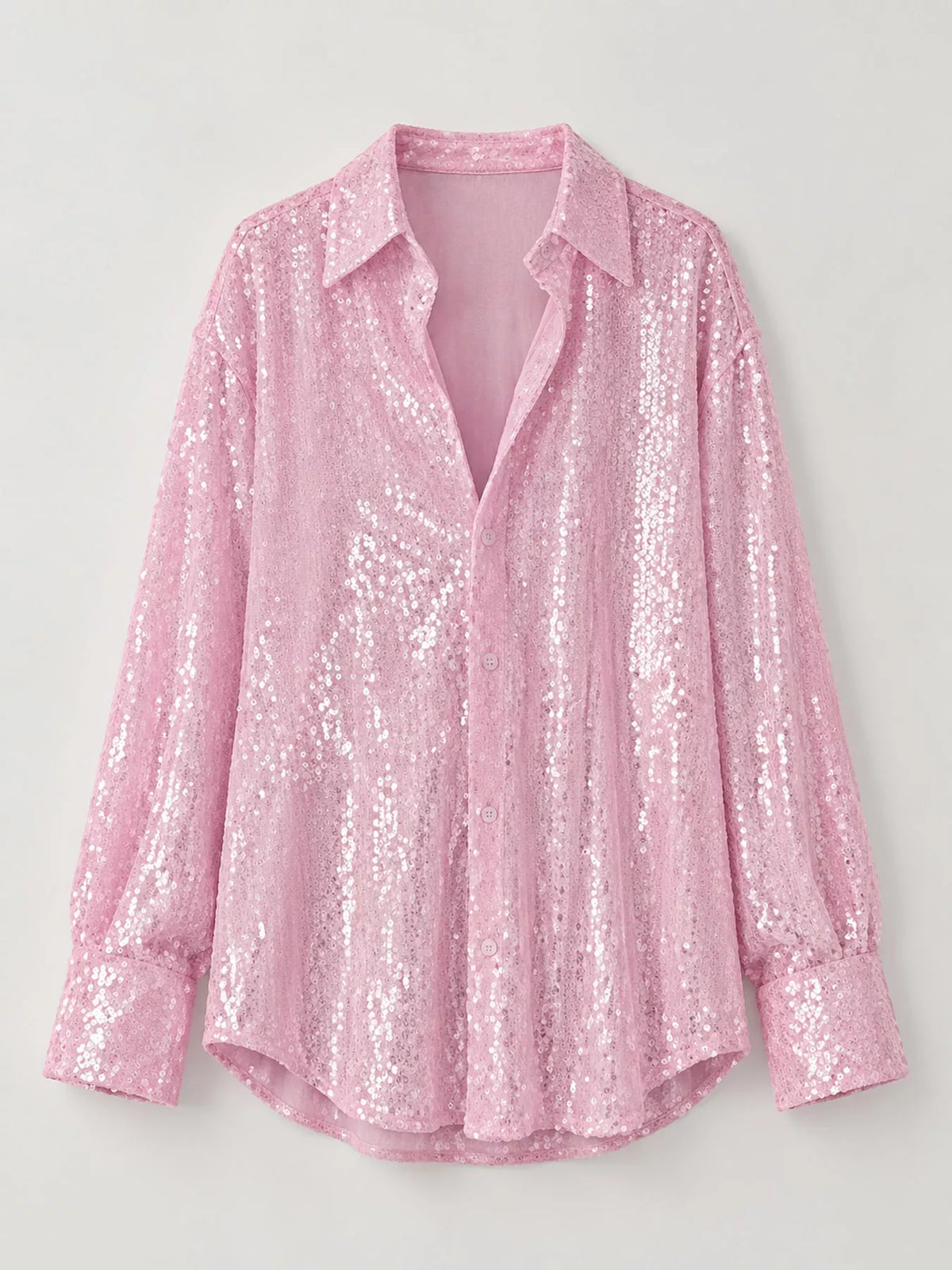 Pink sequin button up long sleeve shirt