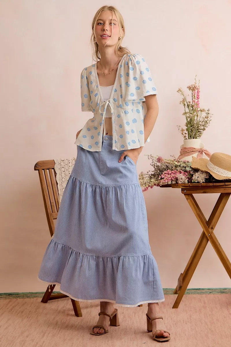 Women's Boho Print Tie-Front Blouse With Flutter Sleeves — product view 16