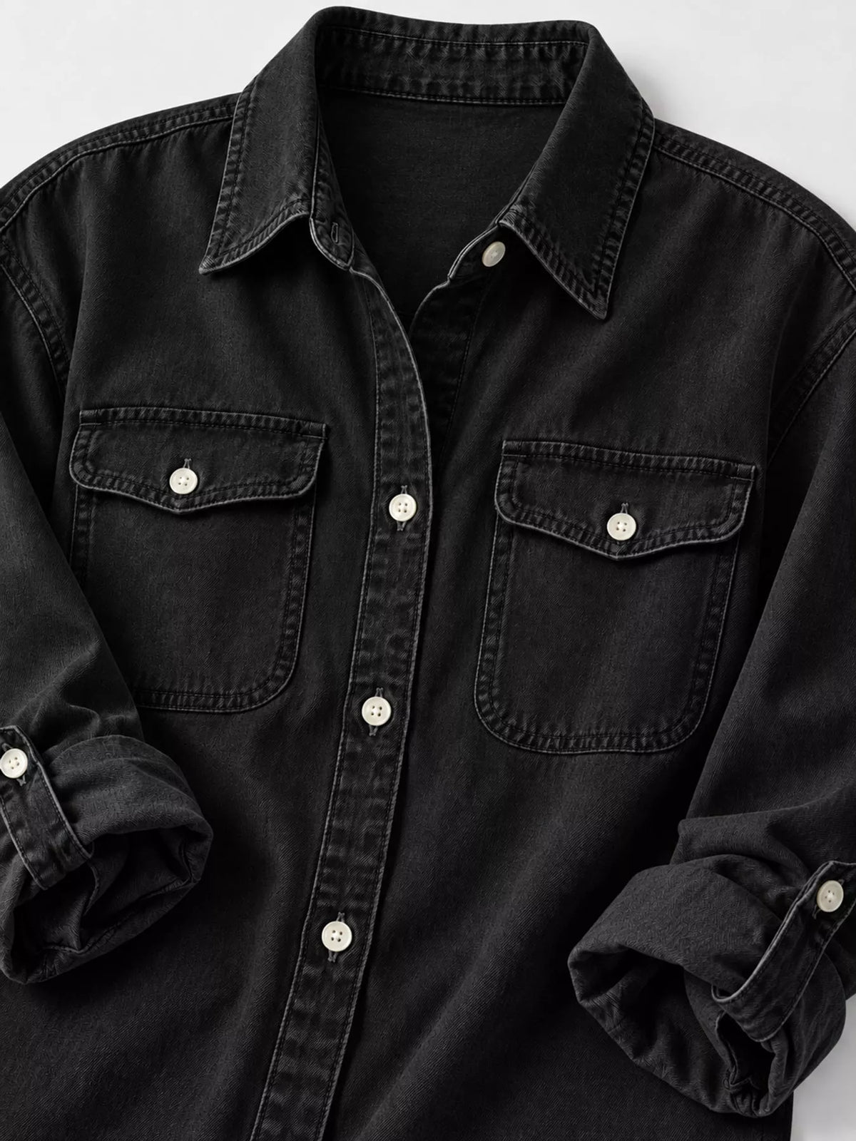 Black button-down denim shirt