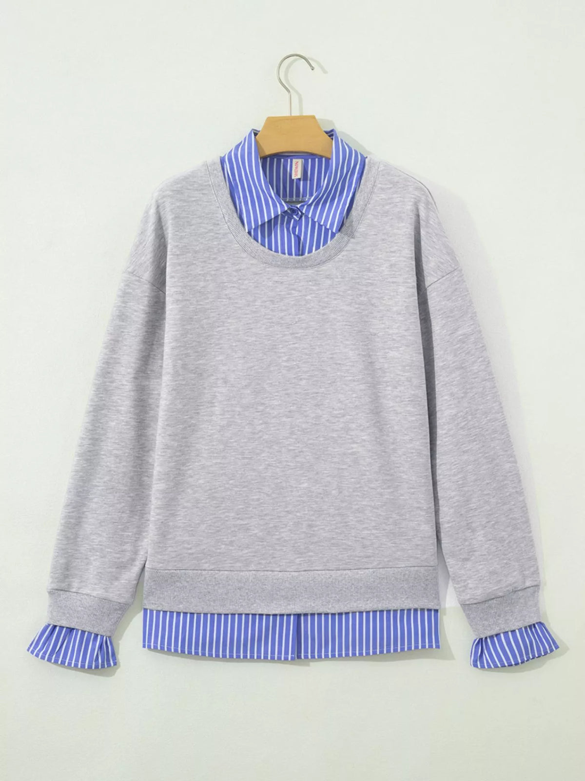 Striped-collar sweatshirt, gray hanging front
