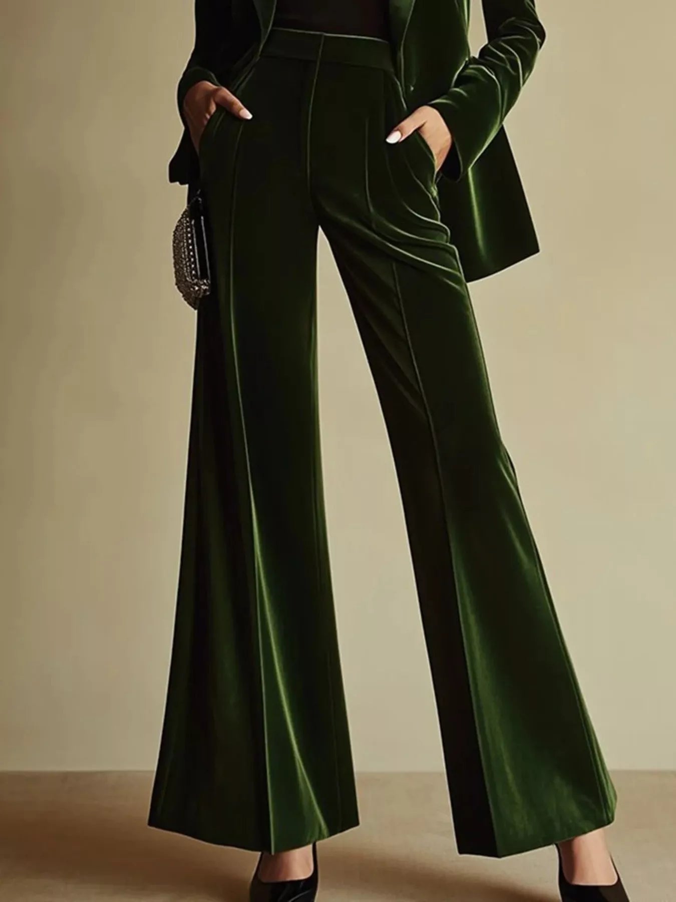 Trendsi Velvet Blazer and Wide-Leg Pants Set -