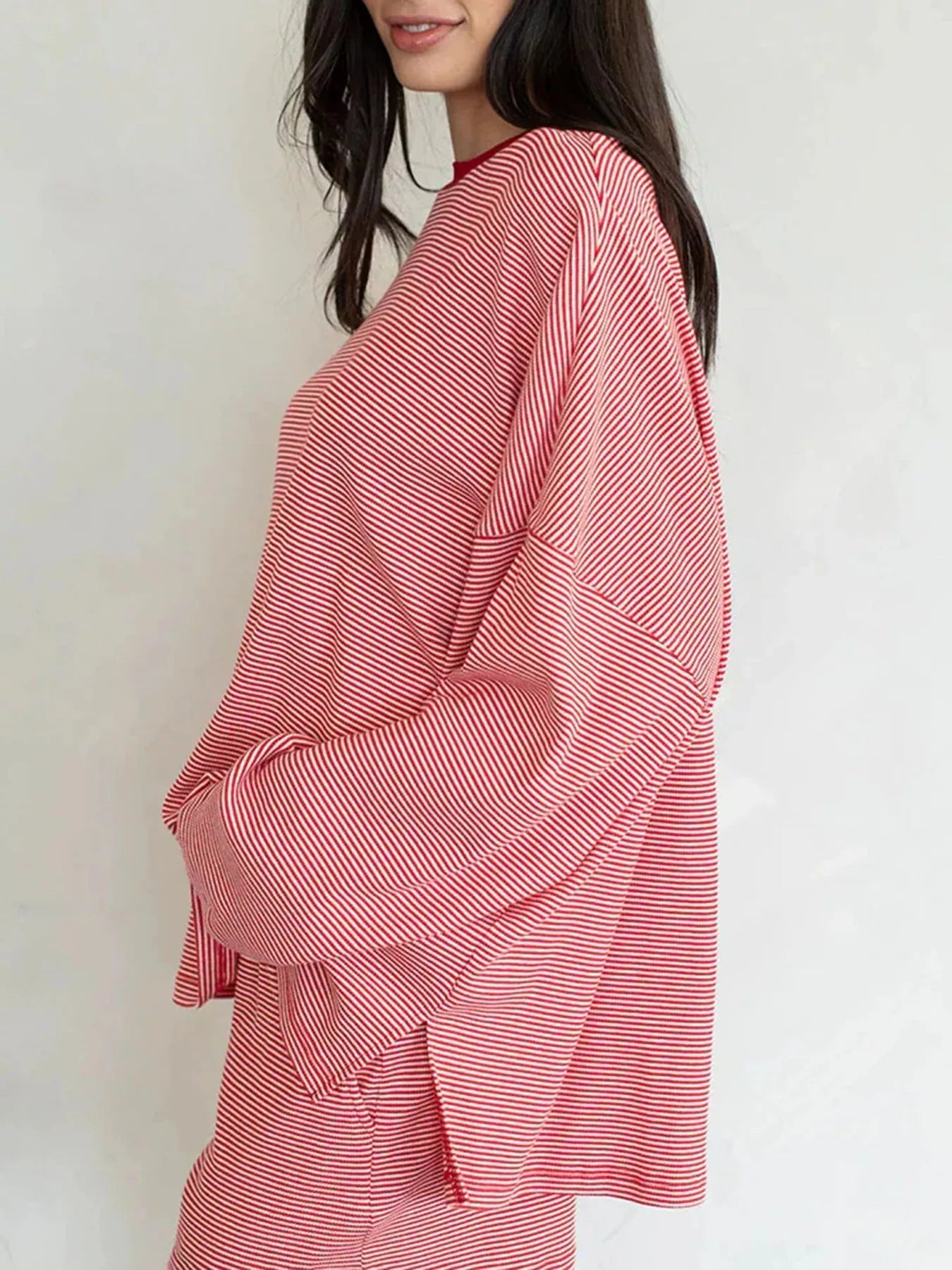 Trendsi Striped Dropped Shoulder Top and Shorts Set -